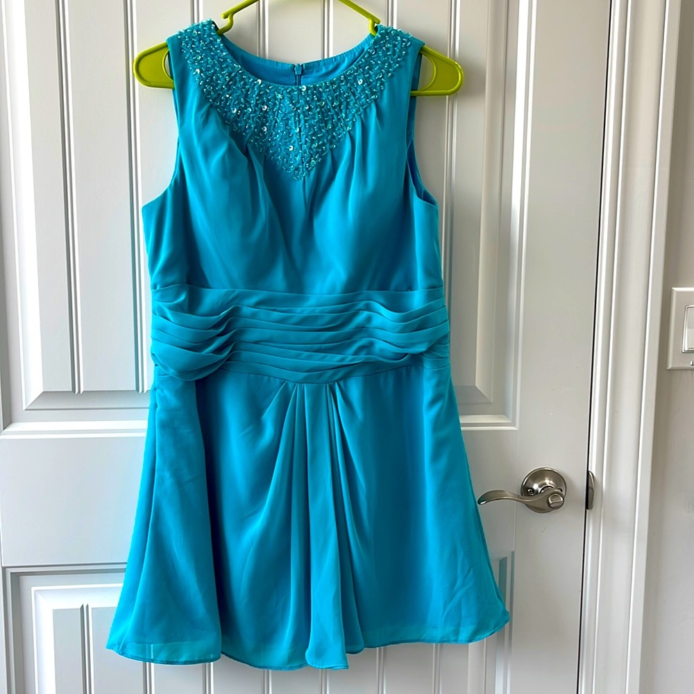 UW Dress Teal Custom A-line Bateau Sleeveless Chiffon Party Dress